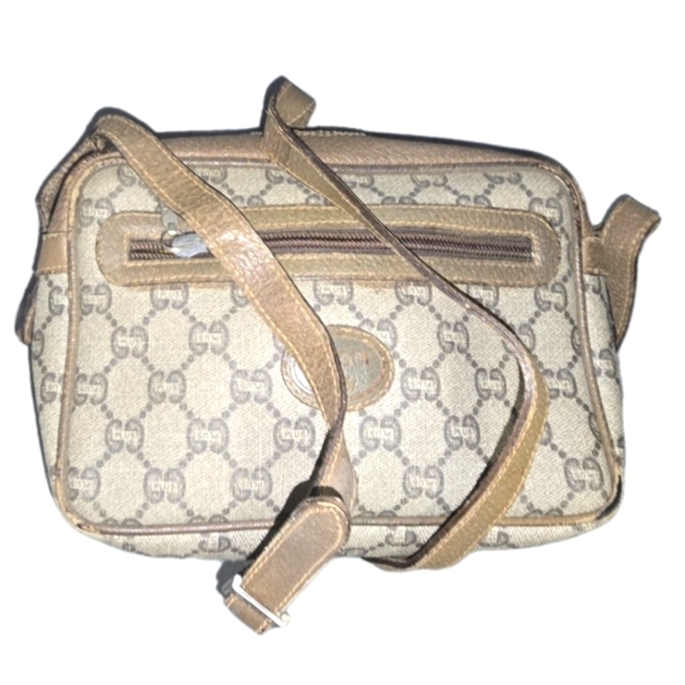 Vintage Gucci Plus Tan GG Crossbody Bag With Clean Interior